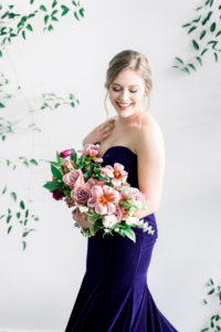 Styled wedding shoot with a pink bouquet