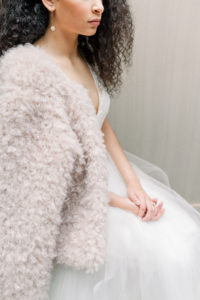 Faux sheepskin and princess ball gown wedding dress