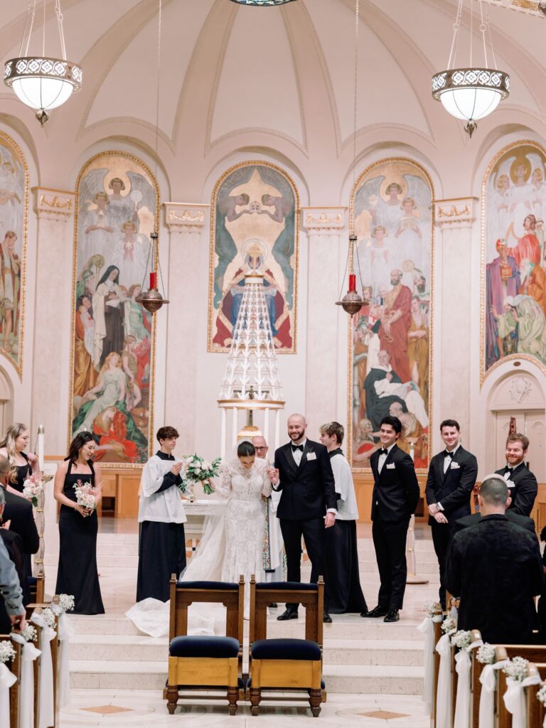Wedding ceremony at church altar
